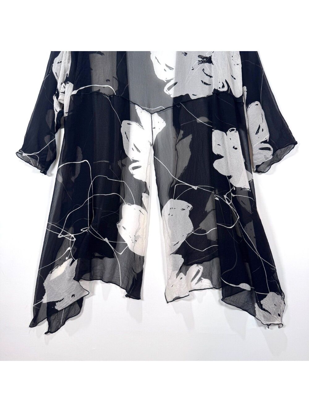 Dinah Lee 100% Silk Sheer Black/White Kimono 1X-3X - Picture 5 of 7